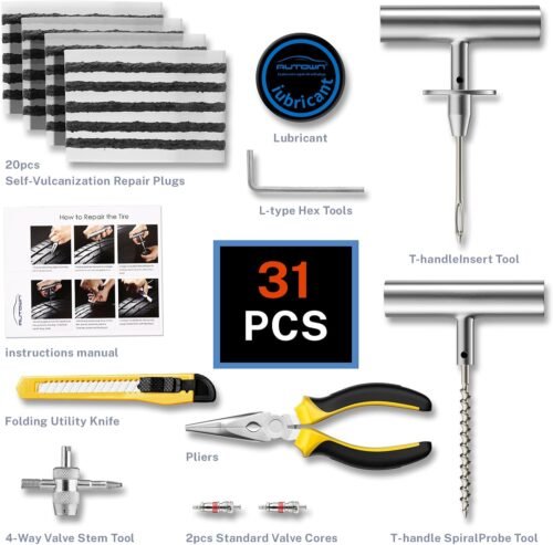 Flat Tire Repair Kit with Plugs 31 Pcs for Car, Motorcycle, ATV, Jeep, Truck, Tractor Flat Tire Puncture Repair - Image 3