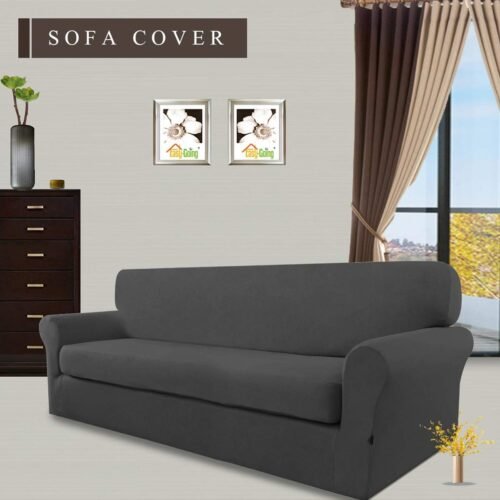 Easy-Going 2 Pieces Microfiber Stretch Sofa Slipcover – Spandex Soft Fitted Sofa Couch Cover, Washable Furniture Protector with Elastic Bottom Kids,Pet (Sofa, Dark Gray - Image 3