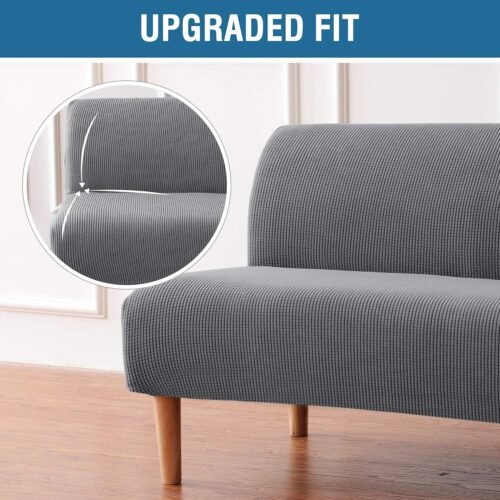 H.VERSAILTEX Armless Futon Cover Stretch Sofa Bed Slipcover Protector Elastic Feature Rich Textured High Spandex Small Checks Jacquard Fabric Futon Cover, Machine Washable, Gray - Image 4