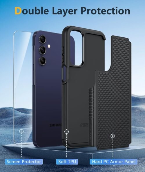 FNTCASE for Galaxy A15-5G Phone Case: Samsung Galaxy A15 5G Dual Layer Protective Heavy Duty Cover Shockproof with Non Slip Textured Back - Military Protection Bumper Tough - 6.5inch Black - Image 4