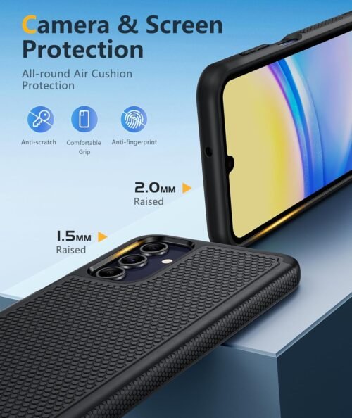 FNTCASE for Galaxy A15-5G Phone Case: Samsung Galaxy A15 5G Dual Layer Protective Heavy Duty Cover Shockproof with Non Slip Textured Back - Military Protection Bumper Tough - 6.5inch Black - Image 7