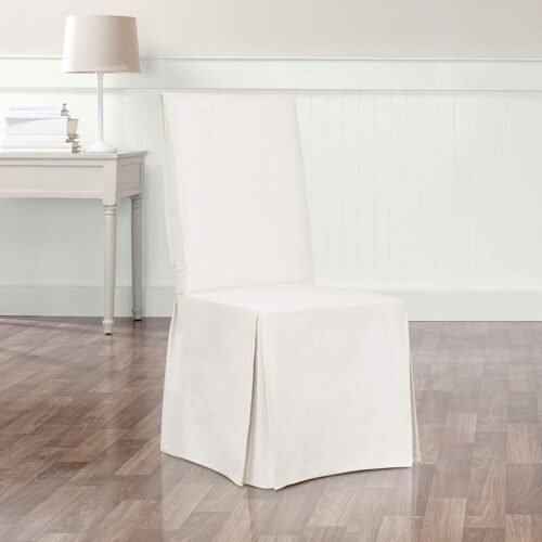 SureFit Home Decor Essential Twill Full Length Dining Room Chair One Piece Slipcover, Relaxed Fit, 100% Cotton, Machine Washable, White Color - Image 4