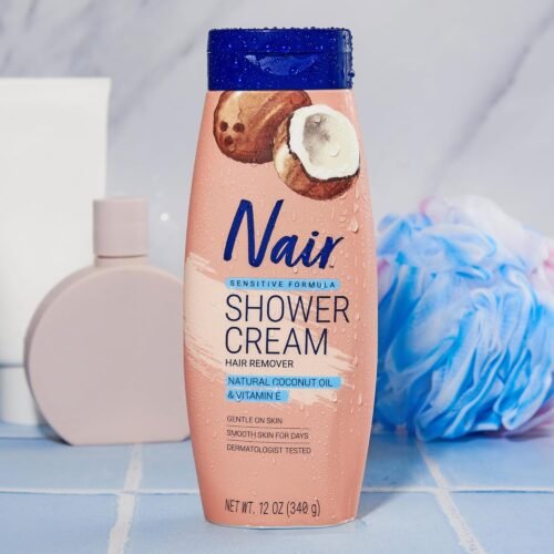 Nair Sensitive Shower Cream Hair Remover with Natural Coconut Oil and Vitamin E, Body Hair Removal Cream, 12 oz - Image 3