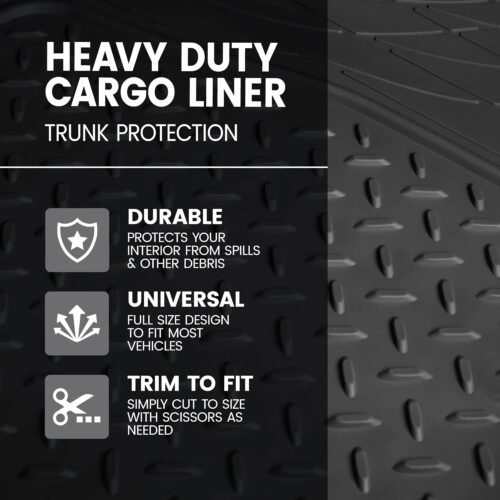BDK Heavy Duty Rubber Cargo Mat Liner - All-Weather Trunk Protection, Trim-to-Fit Design for Cars, SUVs, Vans & Trucks - Non-Slip, Waterproof, Durable Cargo Floor Liner - 54" x 43.5" x 0.25" - Black - Image 3