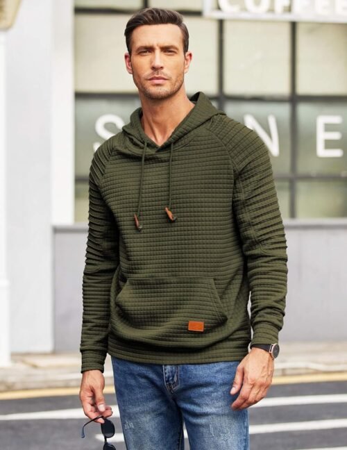 COOFANDY Mens Hoodies Pullover Casaul Long Sleeve Drawstring Waffle Knit Hooded Sweatshirt with Kanga Pocket - Image 3