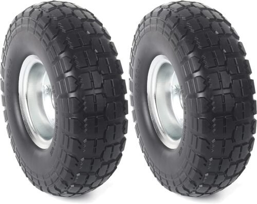 AR-PRO (2-Pack) 10-Inch Solid Rubber Tire Wheels - Replacement 4.10/3.50-4" Flat Free Tire with 5/8" Bearings, 2.2" Offset Hub - Compatible with Hand Truck, Wheelbarrow, Dolly, Gorilla Carts - Image 2