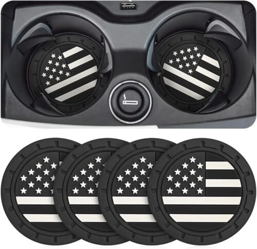 AUCELI 4 Pack Car Cup Holder Coasters, Colored American Flag US Flag Insert Car Cup Coaster, 2.75 Inch Anti Slip Shockproof Embedded Drink Mat, Vehicle Interior Decor Accessories - Image 2