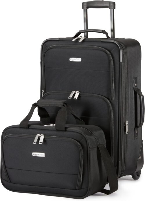 Amazon Basics Luggage Sets, Carry-On 23-Inch, tote 15-Inch, Suitcase With Wheels, Expandable Extra Space (+15%), Front Pockets and Telescopic Handle, Black - Image 2