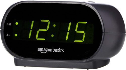 Amazon Basics Small Digital Oval Alarm Clock With LED Display, Nightlight & Battery Backup, Black, 4.5 x 3.5 x 2.4 Inches - Image 2