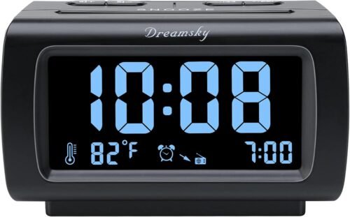 DreamSky Alarm Clock Radios for Bedrooms with Battery Backup, Large Big Numbers with Brightness Dimmer, USB Port, Bedside Digital FM Radio with Sleep Timer, Temperature, Adjustable Volume, Snooze - Image 2