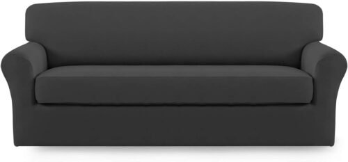 Easy-Going 2 Pieces Microfiber Stretch Sofa Slipcover – Spandex Soft Fitted Sofa Couch Cover, Washable Furniture Protector with Elastic Bottom Kids,Pet (Sofa, Dark Gray - Image 2