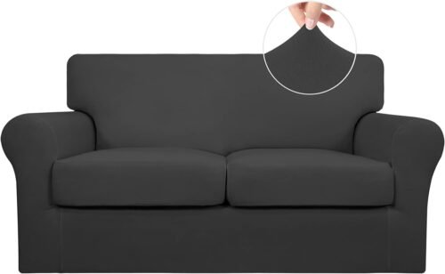 Easy-Going 3 Pieces Stretch Soft Couch Cover for Dogs - Washable Sofa Slipcover for 2 Separate Cushion Couch - Elastic Furniture Protector for Pets, Kids (Loveseat, Dark Gray) - Image 2