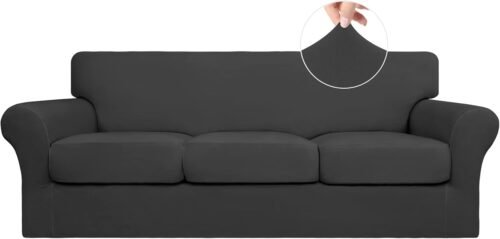 Easy-Going 4 Pieces Stretch Soft Couch Cover for Dogs - Washable Sofa Slipcover for 3 Separate Cushion Couch - Elastic Furniture Protector for Pets, Kids (Sofa, Dark Gray, Large) - Image 2