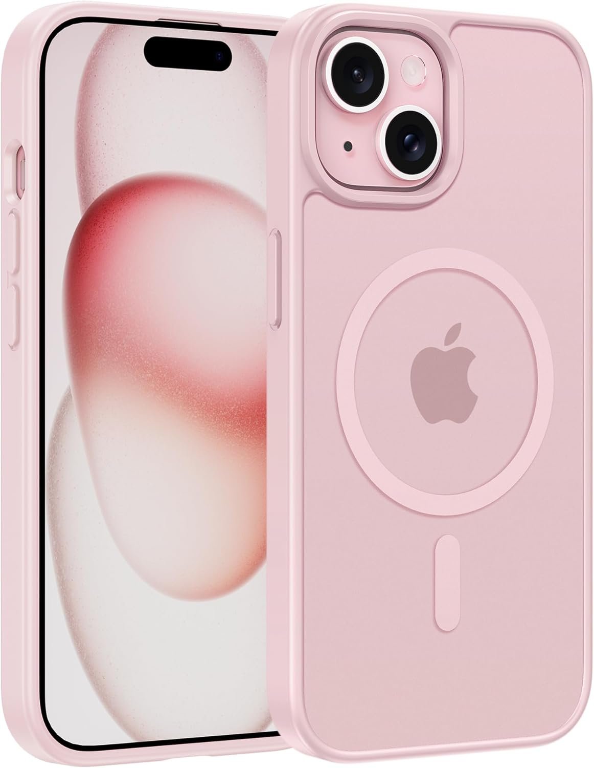 FNTCASE for iPhone 15 Case: for iPhone 14 & iPhone 13 Case | Magnetic Frosted Translucent Slim Shockproof Cell Phone Cover | Military Grade Protection Drop Proof Tough Protective Cases - LightPink - Image 2