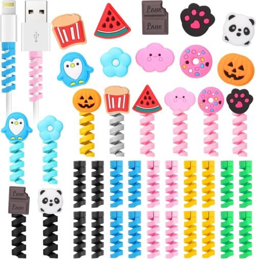 Flutesan 40 Pieces Phone Protect Accessory Charging Cable Protectors Cute Charger Protectors Cord Saver USB Charger for Cellphone Data Lines, Various Styles - Image 2