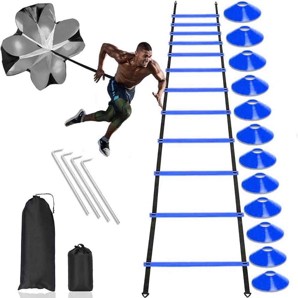 Football Training Equipment | Speed Agility Training Set, Including 1 Agility Ladder, 4 Steel Piles,12 Disc Cones,1 Resistance Umbrella .| for Athletes/Sports Including Football & Basketball - Image 2
