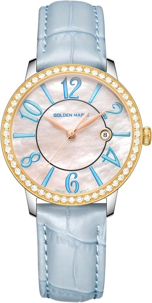 GOLDEN MAPLE Dainty Watches for Women, Mother-of-Pearl Dial and Swiss Quartz Movement, Ladies Watch with Leather Strap - Image 2