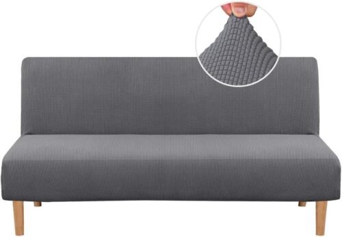 H.VERSAILTEX Armless Futon Cover Stretch Sofa Bed Slipcover Protector Elastic Feature Rich Textured High Spandex Small Checks Jacquard Fabric Futon Cover, Machine Washable, Gray - Image 2