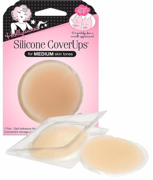 Hollywood Fashion Secrets Silicone Nipple Coverups, Hypoallergenic, Reusable, Washable, Gentle on Skin, Ultra Thin, Self Adhesive, Medium Shade, 2 Packs - Image 2