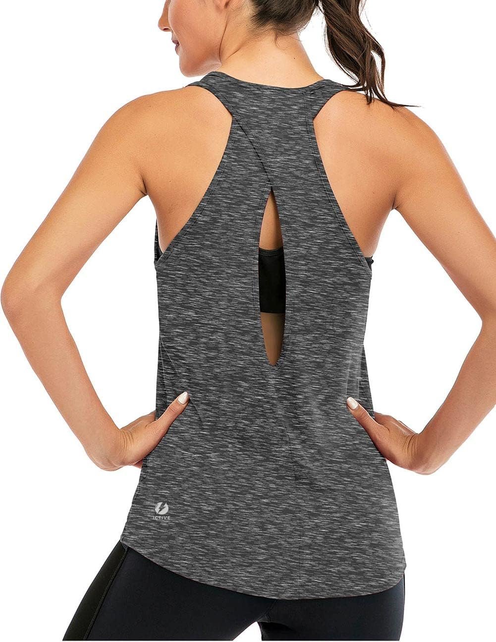 ICTIVE Womens Cross Backless Workout Tops for Women Racerback Tank Tops Open Back Running Muscle Tank Yoga Shirts - Image 2