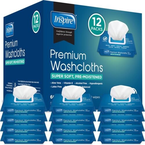 Inspire Adult Wet Wipes, Wash Cloths | Adult Wipes for Incontinence & Cleansing for Elderly, 8"x12" Count 12 packs of 50 - Image 2