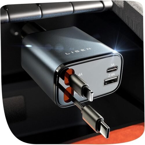 LISEN Retractable Car Charger, 69W USB C Car Accessories Adapter for iPhone 16 USB C Charger Fast Charging,Gifts for Women Men, Labor Day Sale, Truck Accessories, for iPhone 16 Pro Max 15 14 13 12 - Image 2