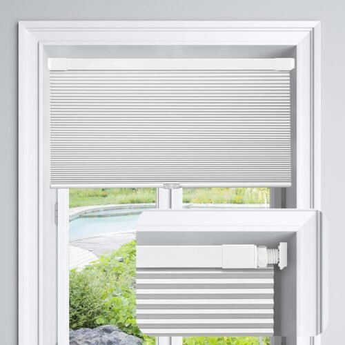 LazBlinds Cordless Cellular Shades, No Tools No Drill Blackout Honeycomb Shades Pleated Blinds for Windows, 34'' W x 48'' H, Silver White - Image 2