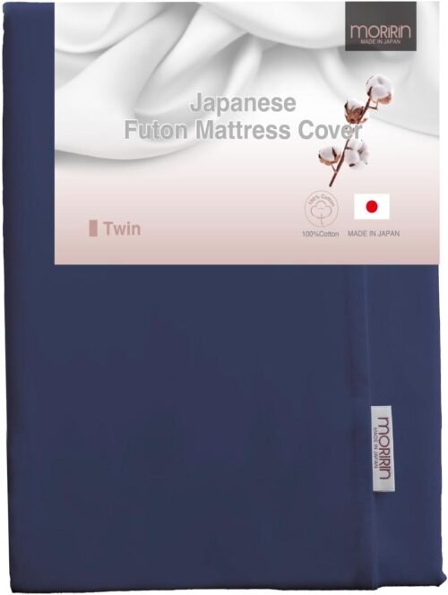 MORIRIN Zippered Cover for Japanese Futon Floor Mattress, 100% Cotton, Made in Japan, Twin, Navy - Image 2