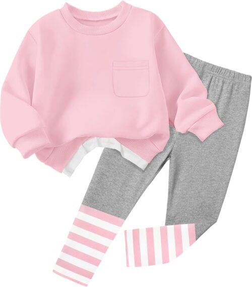 NAPU Little Girls Clothes 2Pcs Girls Outfits Pullover Sweatsuit Patchwork Striped Leggings Pants Set Fall Winter Clothes 3-7Y - Image 2