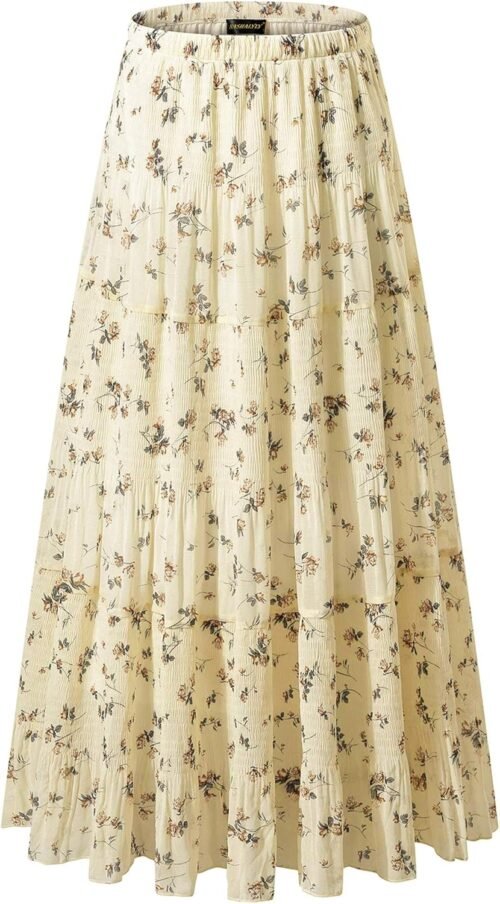 NASHALYLY Women's Chiffon Elastic High Waist Pleated A-Line Flared Maxi Skirts - Image 2