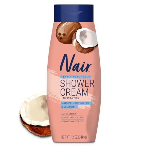 Nair Sensitive Shower Cream Hair Remover with Natural Coconut Oil and Vitamin E, Body Hair Removal Cream, 12 oz - Image 2