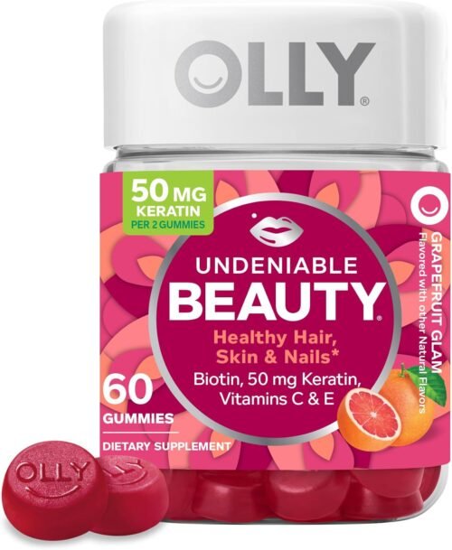 OLLY Undeniable Beauty Gummy, For Hair, Skin, Nails, Biotin, Vitamin C, Keratin, Chewable Supplement, Grapefruit, 30 Day Supply - 60 Count - Image 2