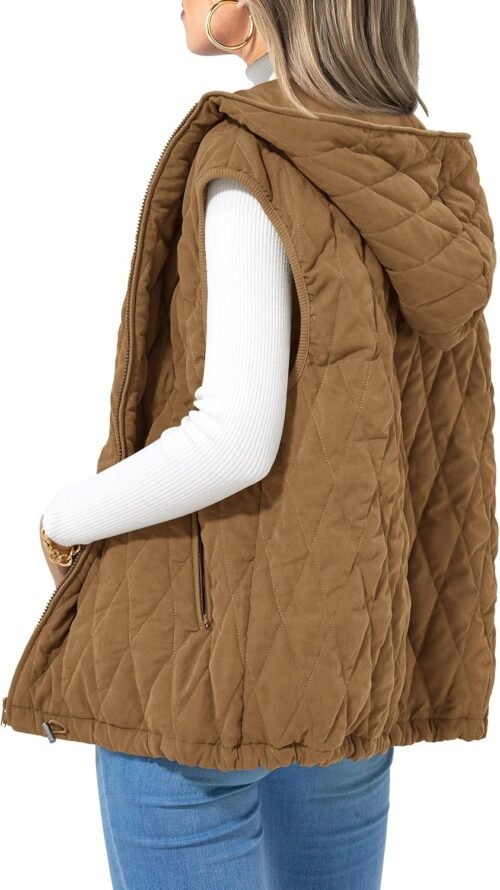 PRETTYGARDEN Women's 2025 Fall Spring Vest Casual Sleeveless Hooded Zip Up Jacket Trendy Winter Coat Outerwear - Image 2