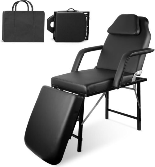 Portable Tattoo Chair, Adjustable Massage Facial Bed with Removable Headrest & Armrest, Foldable Spa Chair with Carry Bag, 73 Inch Esthetician Bed for Salon Beauty Barber Spa Tattoo (Black) - Image 2