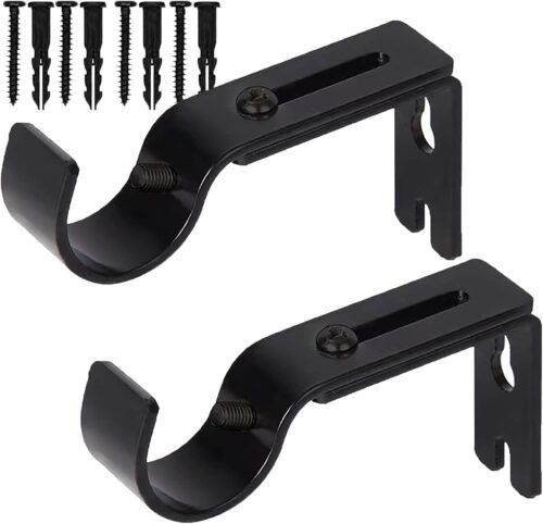 Premium Curtain Rod Brackets - 2 Pack Adjustable Wall Mounts, Curtain Rod Holders for 1 Inch Rod (Black) - Image 2