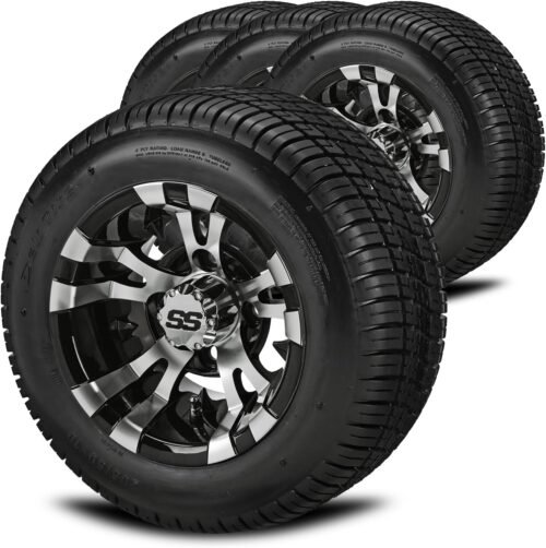 RM Cart 10" Warlock Black/Machined on 205/50-10 Deli Low Profile Tires (Set of 4) | Golf Cart Tires and Wheels Combo with Standard Lug Nuts - Image 2