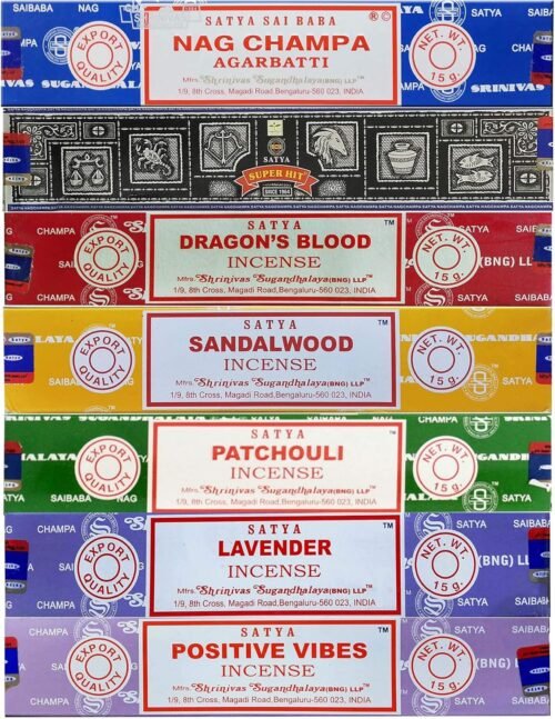 Satya Incense Gift Set Nag Champa, Super hit, Dragon's Blood, Sandalwood, Patchouli, Lavender, Positive Vibes, 15 g - Image 2