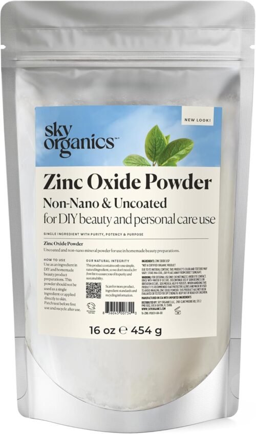 Sky Organics - Zinc Oxide Powder, 16 oz - Non-Nano & Uncoated - Make Your Own Lotion, Deodorant, Cream, Soap - DIY Essentials - Resealable Bag - Natural, Vegan & Cruelty Free - Beauty & Personal Care - Image 2