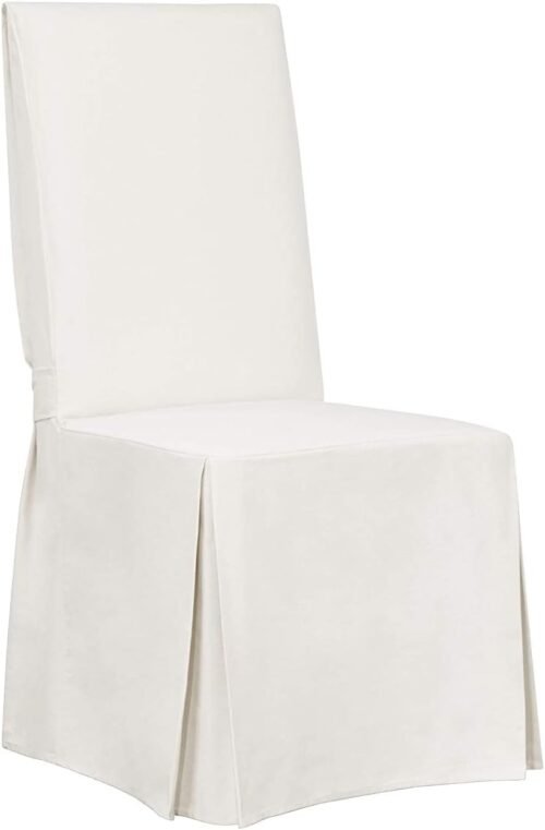 SureFit Home Decor Essential Twill Full Length Dining Room Chair One Piece Slipcover, Relaxed Fit, 100% Cotton, Machine Washable, White Color - Image 2