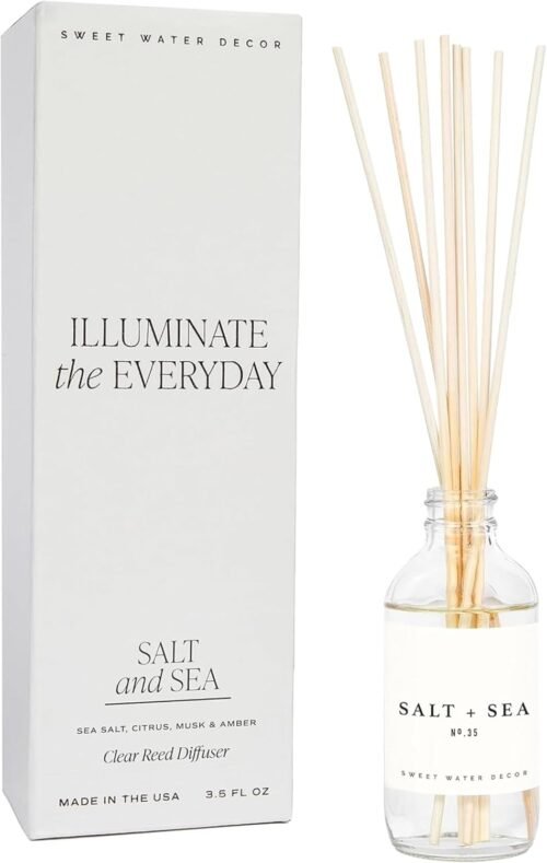 Sweet Water Decor Salt & Sea Reed Diffuser Set - Sea Salt Citrus & Musk Amber Scent Diffuser - Reed Diffusers for Home with Long Lasting Fragrance - Non-Toxic Oil Reed Diffuser - Made in the USA - Image 2