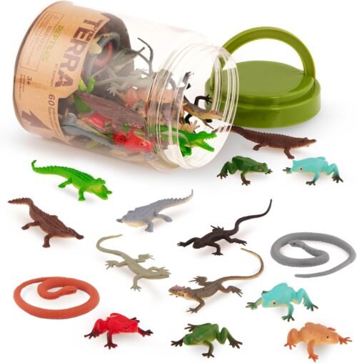 Terra by Battat – 60 Pieces Lizard Animal Tube – Realistic Plastic Reptile & Amphibian Figurines – Frog, Alligator, Snake & More – Educational Toys for Kids & Toddlers, 3+ Years - Image 2