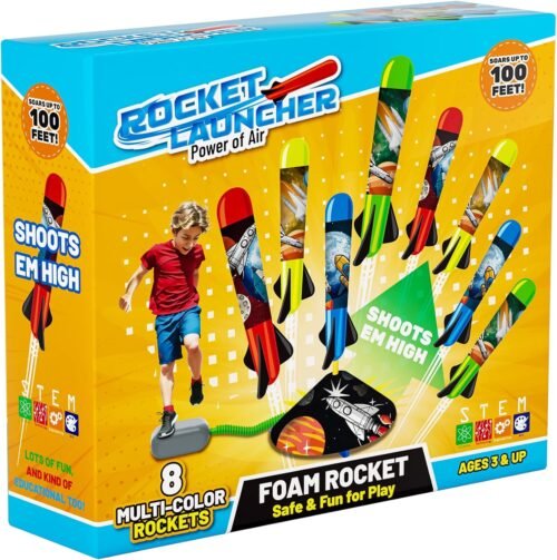 Toys Rocket Launcher for Kids - Launch up to 100 Ft, 8 Multi-Color Foam Rockets & Adjustable Launch Stand, Kids Outdoor Toys, Birthday Toys for Kids Boys Girls Age 3+ Years Old - Image 2