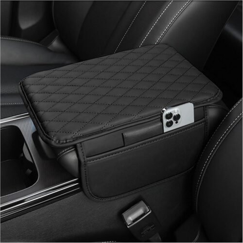 Upgraded Car Center Console Cover,Microfiber Leather Car Armrest Cover Cushion with 2 Storage Bags,Car Armrest Storage Box Car Interior Accessories for Most Vehicles (Black) - Image 2