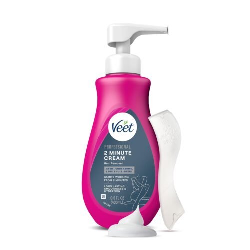 VEET Professional 2 Minute Hair Removal Cream For All Skin Types with Shea Butter | Effective Full Bikini Hair Removal, Pubic Hair Removal Gel | Dermatologically Tested | 13.5 FL OZ Bottle w/Spatula - Image 2