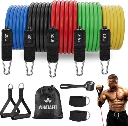 WHATAFIT Resistance Bands, Exercise Bands，Resistance Bands for Working Out, Work Out Bands with Handles for Men and Women Fitness, Strength Training Home Gym Equipment - Image 2