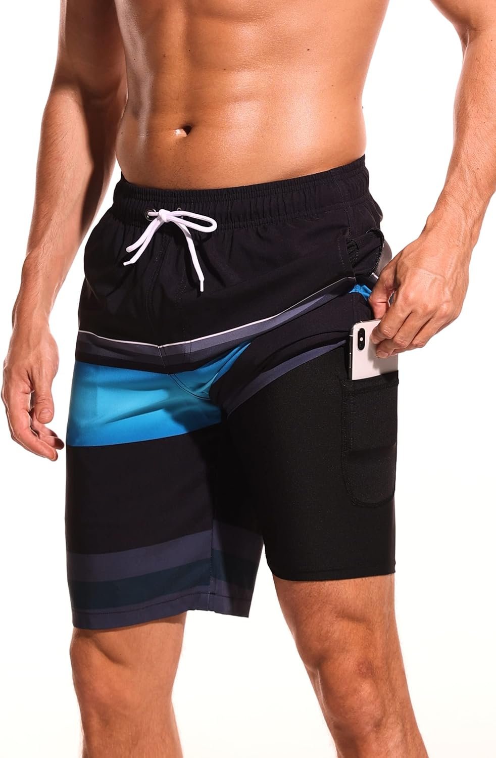 difficort Mens Swim Trunks with Compression Liner Quick Dry Bathing Suits Shorts with Zipper Pockets - Image 2