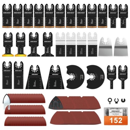 152 Metal Wood Oscillating Tool Blade, Titanium Oscillating Saw Blades with Sandpaper, Quick Release Multi Tool Blades Kits for Dewalt Ryobi Milwaukee Rockwell Fein Makita - Image 2