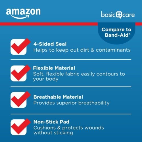 Amazon Basic Care Flexible Fabric Adhesive Bandages, First Aid and Wound Care Supplies, Assorted Sizes, 100 Count - Image 6