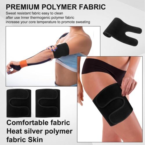4 Pcs Thigh Wraps & Arm Trimmers Set Thigh and Arm Sweat Bands Slimmer Hamstring Brace Leg Wrap Compression for Weight Loss Women & Men Workout Fitness Sauna Accessories Black - Image 4