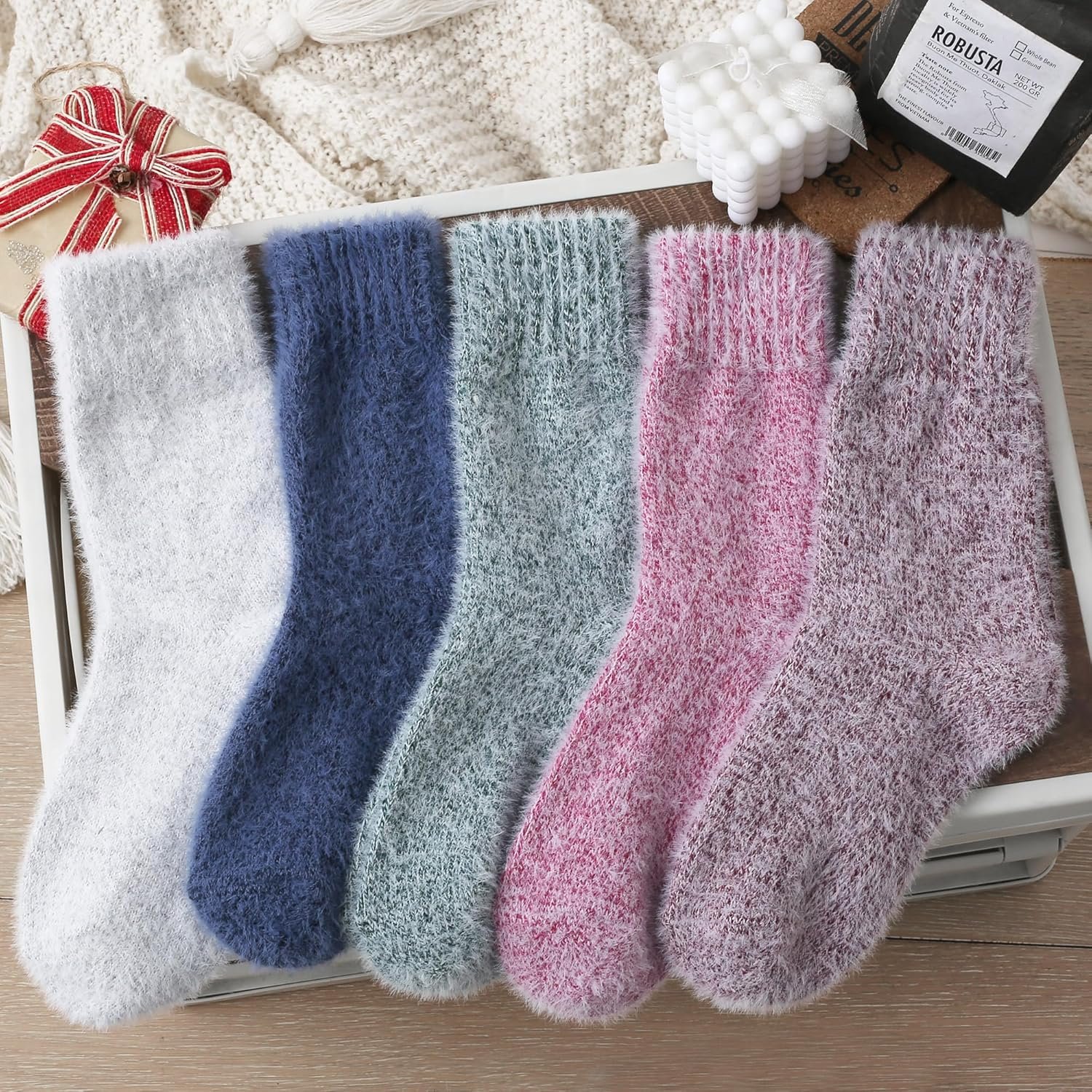 5 Pairs Fuzzy Soft Cozy Comfortable Socks for Women, Casual Sleep Comfy Socks, Perfect Warm Winter Gifts for Women - Image 4